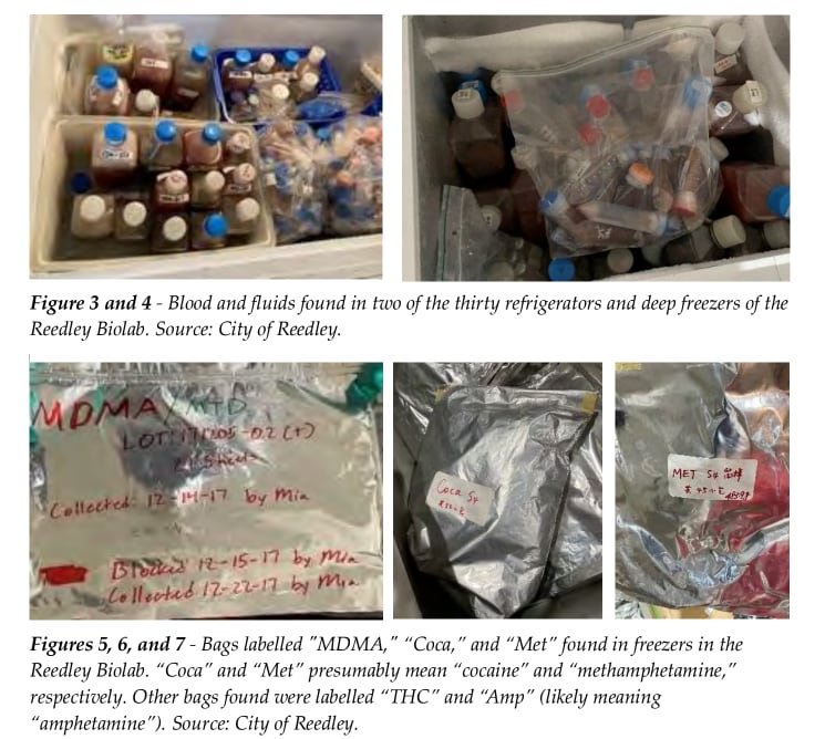 An image shows vials of substances labeled with potentially dangerous diseases.