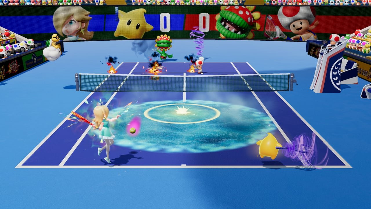 default-615 video game screenshot of Mario characters playing tennis.