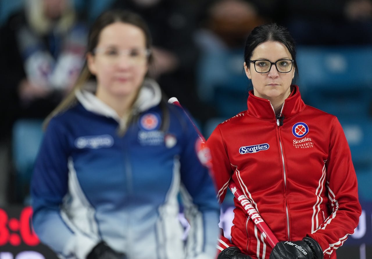 default-358 Christina Black of Nova Scotia and Kerri Einarson of Team Canada at the Scotties Tournament of Hearts playoff match.