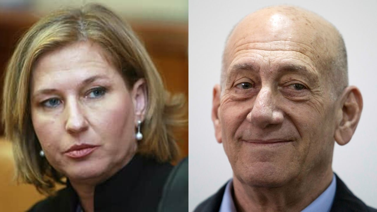 default-385 Photos of former Israeli officials Tzipi Livni (left) and Ehud Olmert (right).