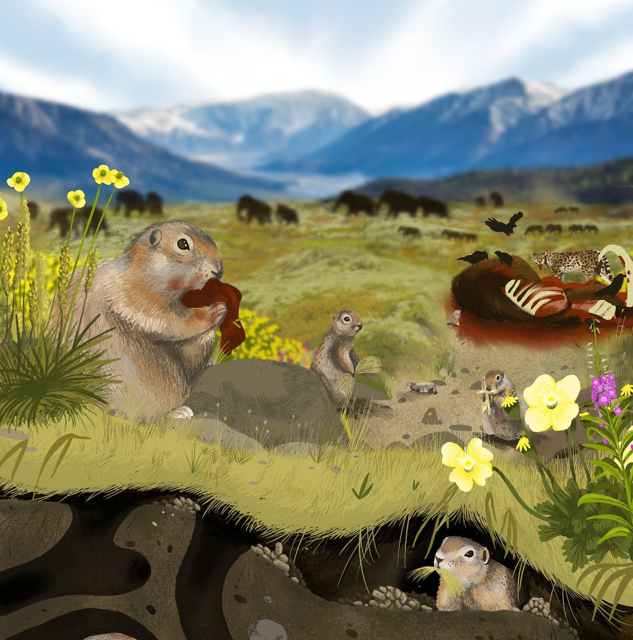 default-668 Drawing of ground squirrels with mammoths in the background