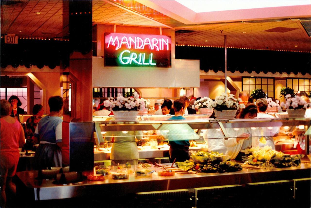 A photo showcasing a grilling section at a Mandarin restaurant.