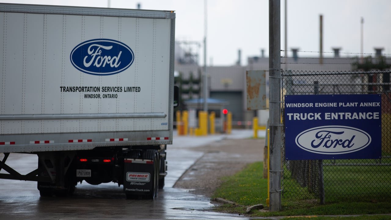 default-396 A transport truck turns into the Ford entrance way.