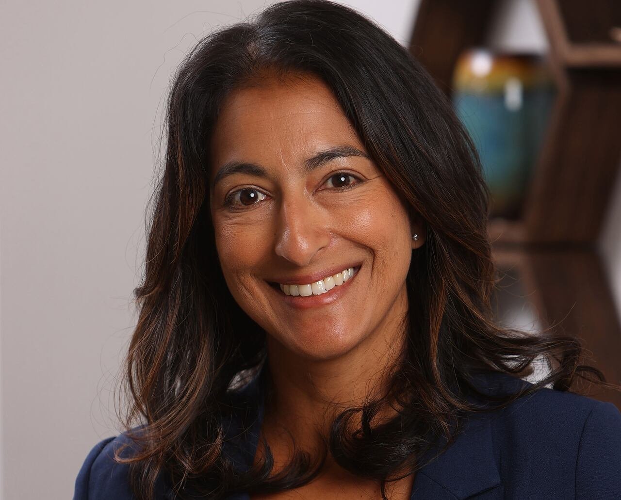 A woman smiling